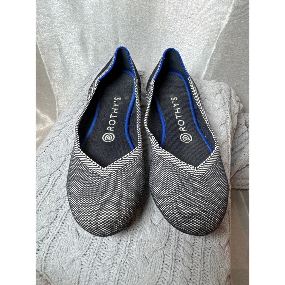 ROTHYS Womens Navy blue White Knit‎ Pointed Toe Flats Shoes Size 8